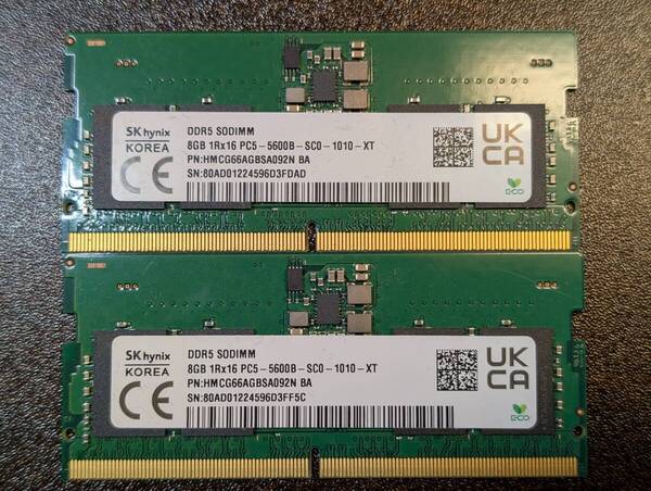 DDR5-5600(PC5-44800) 計16GB(8GB×2) ノートパソコン用(SODIMM)
