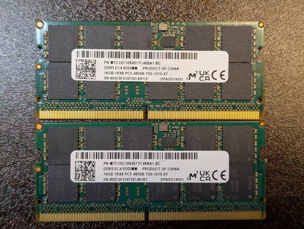 Micron 32GB (2 x 16GB) DDR5 ECC Unbuffered EC4 SODIMM 4800 MTC10C1084S1TC48BA1