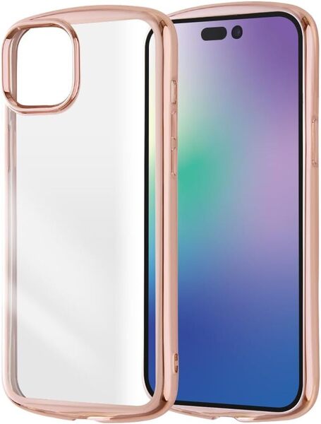 送料無料【訳あり・未使用品】iPhone15Plus/iPhone14Plus(6.7インチ)TPUソフトケース メタリック加工 ピンク■ストラップホールつき