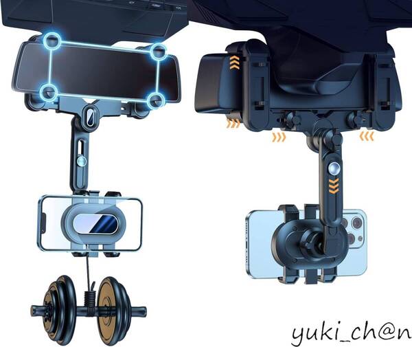 車載ホルダー バックミラー スマホホルダー 車 横向き 縦向き5.5cm長さの伸縮調節 片手で操作 安定感 4-7inchスマホ対応 全車種対応