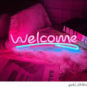 ネオンサイン Welcome ネオン管ライト いらっしゃいませネオンライト 居酒屋 喫茶店サイン パーティー装飾 イベント飾り 40×21cm ピンク