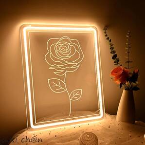 一輪のバラネオンサイン【標準サイズ】」ROSE バラの花 3D彫刻 LEDライト 光る看板 無段階調光 ウォームホワイト 約33×26.4㎝