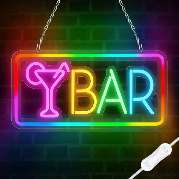 BAR RGB ネオンサイン バー LED ネオンライト 10種類 4モード 調光可能 USB充電式 ネオン看板 ネオン 店舗装飾 横40×縦20cm