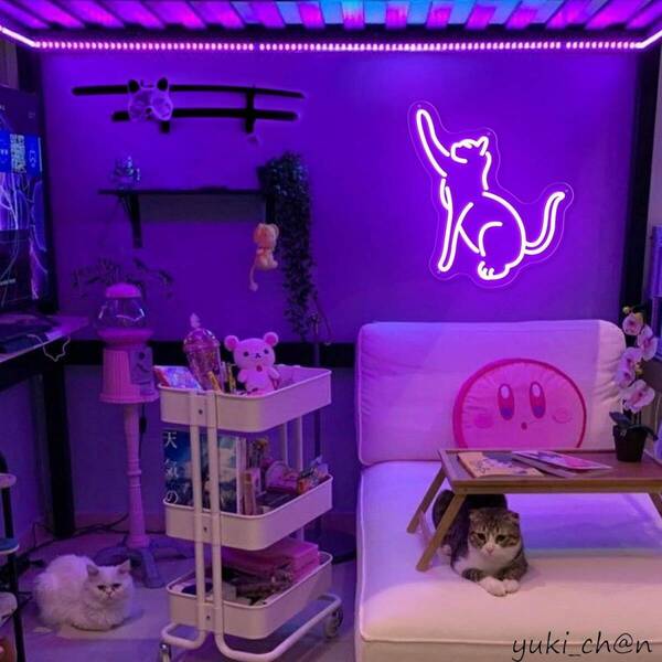 猫ネオンサイン ネオンライト アートウォール装飾ライト 調光可能 ledネオンライトインテリア ねこ LEDネオン オブジェ 室内装飾 かわいい