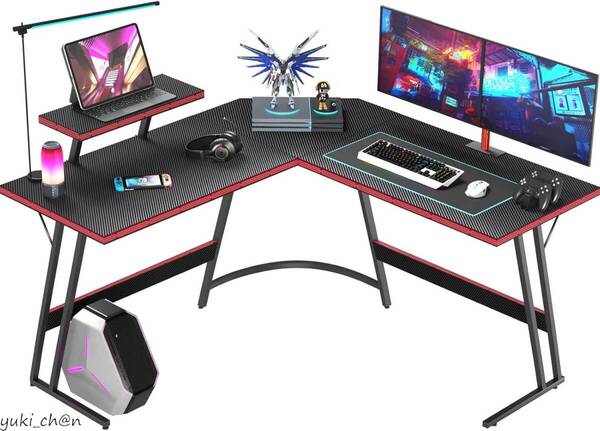 ゲーミングデスク L字デスク 幅120cm パソコンデスク pcデスク L字型デスク 作業机 省スペース 大型オフィスワークデスク カーボンブラック