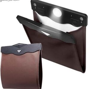 車 ゴミ箱 後部座席 多車種対応フック LEDライト マグネット カー用品 車載 高機能 大容量 収納 便利 ゴミ袋付き ブラウン