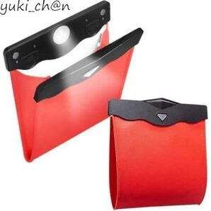車 ゴミ箱 後部座席 多車種対応フック LEDライト マグネット カー用品 車載 高機能 大容量 収納 便利 ゴミ袋付き レッド