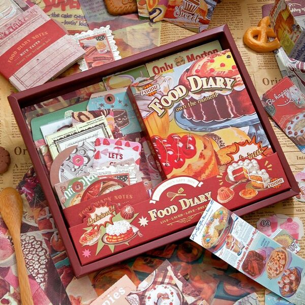 【ラスト1点】Food Box 156点 ステッカー 素材紙 マステ 便箋 メモ 本デザート 喫茶 ベーカリー 装飾 コラージュ