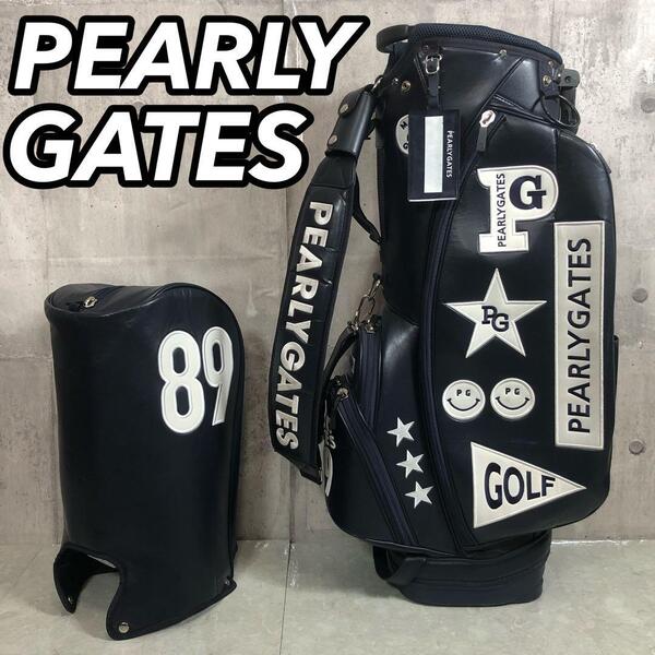 PEARLY GATES PG パーリーゲイツ キャディバッグ ゴルフケース 女性 レディース ネイビー PUレザー スタンド式 PGSmile 89ロゴ 単品 単体