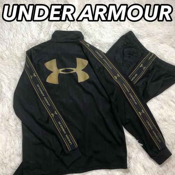 UNDER ARMOUR アンダーアーマー ジャージ セットアップ スポーツウェア パンツ ジャケット 上下 ブラック サイドラインテープ XL