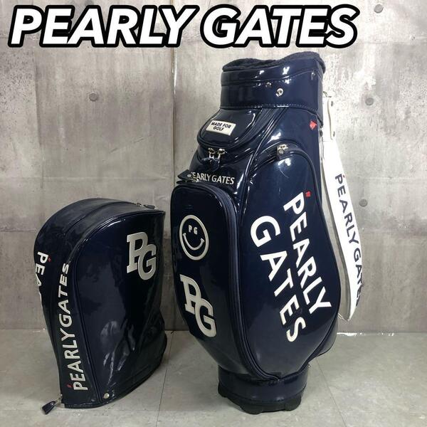 PEARLY GATES PG パーリーゲイツ キャディバッグ バック ゴルフケース ネイビー エナメル生地 カート式 PG Smile 89ロゴ レディース 女性