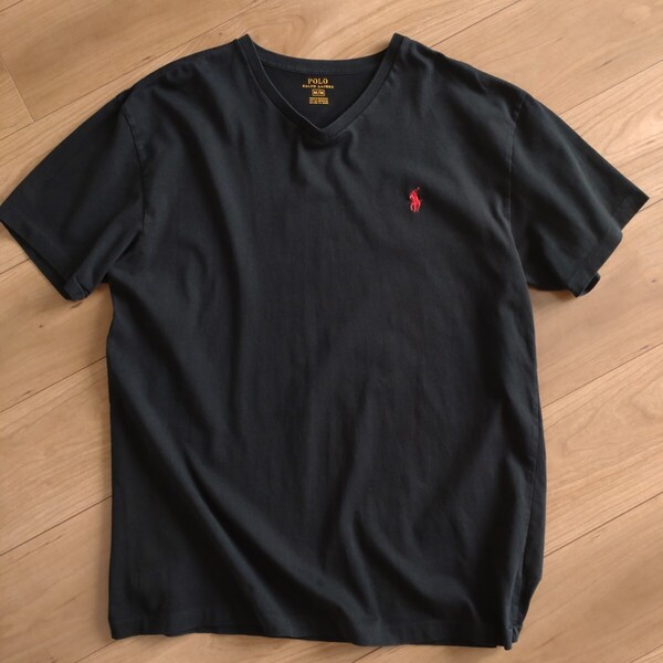 POLO RALPH LAUREN 半袖VネックTEE/黒/古着/M【J709】