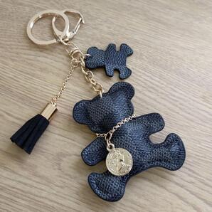 キーホルダー くま クマ チェック柄 市松模様 バッグチャーム かわいい 大好評 黒