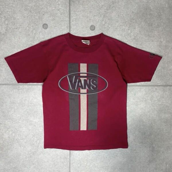 OLD VANS Tシャツ USA製 90s スケートT プリント スケーター バンズ ヴァンズ オールド 旧タグ アメリカ製 当時物 レッド M