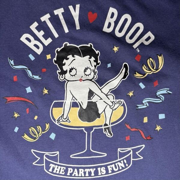 ベティちゃん Tシャツ 90s シングルステッチ パーティー グラス プリント Betty Boop ベティ・ブープ 当時物 レトロデザイン M