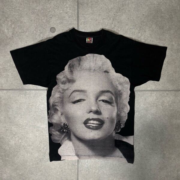 マリリン・モンロー Tシャツ 90s シングルステッチ 全面プリント 名女優 セックスシンボル 全面プリント モノトーン ブラック L