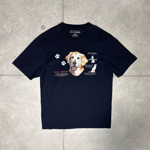 ゴールデンレトリバー Tシャツ イングランド 犬 アニマル プリント 肉球 ヴィンテージ dog tee イギリス 00s ネイビー Lサイズ