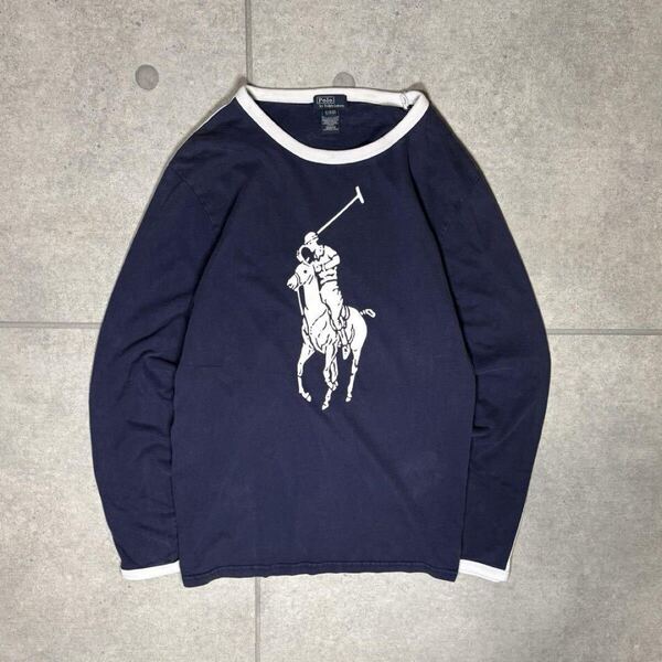 ラルフローレン リンガーTシャツ ロンT ビッグポニー アームライン 90s Polo by Ralph Lauren 長袖 ネイビー ホワイト 良配色 XL