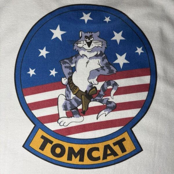 TOP GUN Tシャツ 猫 TOMCAT F14 ムービー USA 星条旗 トップガン 半袖 パイロット トム・クルーズ プリント ホワイト XL