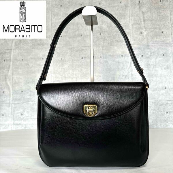 美品 MORABITO BLACK レザー ゴールドM金具 肩掛け モラビト ブラック 黒 ワンハンドルバッグ トートバッグ ショルダーバッグ