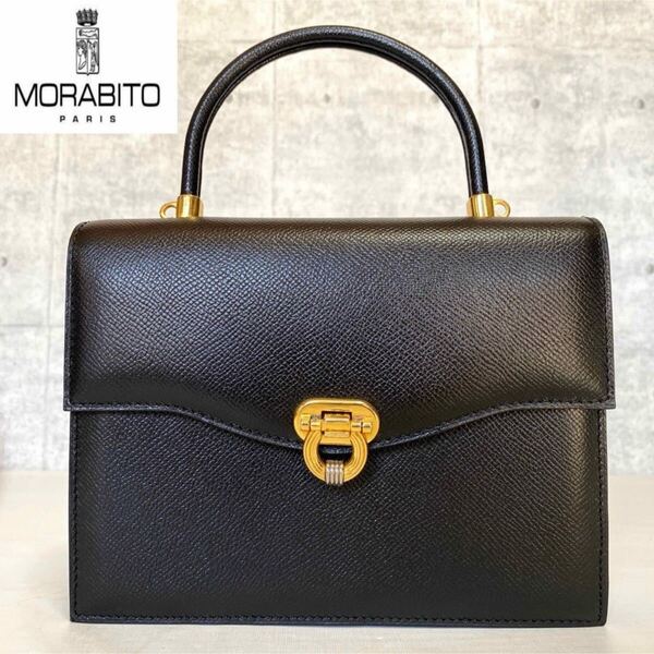 未使用級 MORABITO BLACK カーフレザー モラビト ゴールド金具 ブラック 黒 ハンドバッグ トートバッグ ショルダー