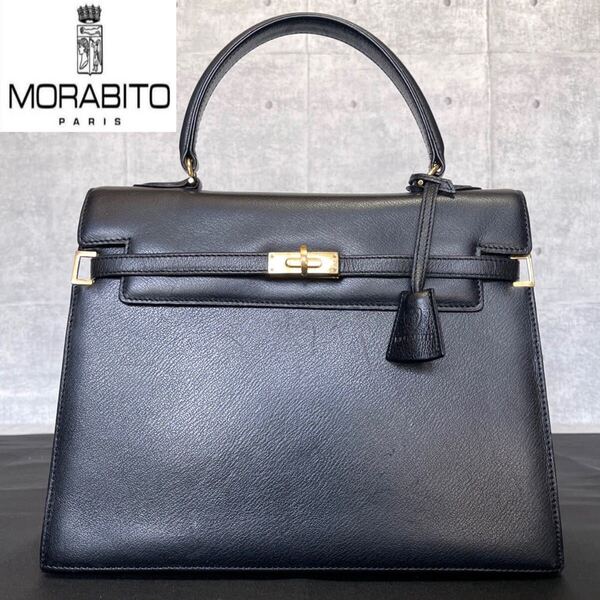 美品 MORABITO モラビト スカラ 28 カーフレザー ブラック 黒 ゴールド金具 ハンドバッグ トートバッグ
