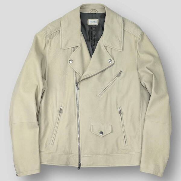 美品 BRUNELLO CUCINELLI ブルネロ・クチネリ 21SS Leather Biker Jacket レザー ダブルライダースジャケット 211MPMOP1818C8085 L SSM5398