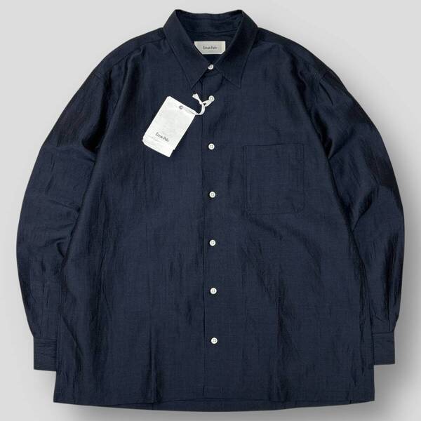 新品未使用 Ernie Palo / アーニーパロ 25SS Silk Linen Shirt / シルクリネンシャツ EP09SH03 46 Navy 長袖 ロングスリーブ SSM5450