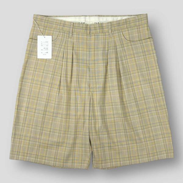 新品 FARAH ファーラー 23SS Two-tuck Wide Shorts Souvenir Check 2タックワイドショーツ チェック FR0301-M4040 W36 イエロー SSM4306