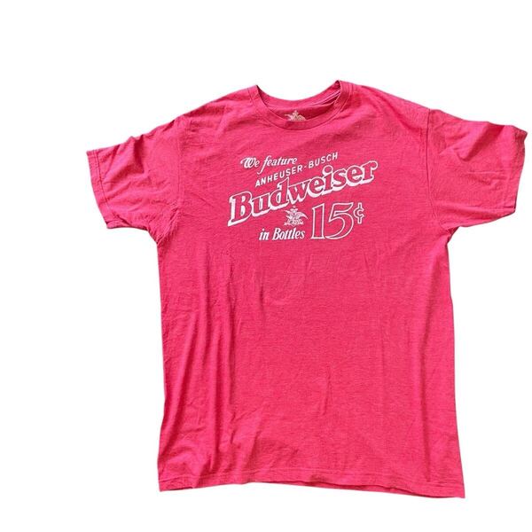 サイズXL Budweiserプリント Tシャツ 大きいサイズ 半袖 夏服 春服 トップス ユニセックス メンズ レディース USA古着 片面ロゴ 企業
