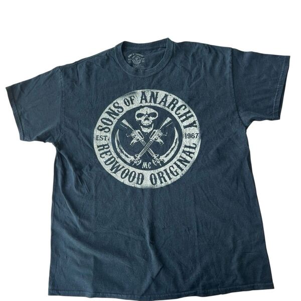 スカル XL SONS OF ANARCHYプリント Tシャツ 大きいサイズ 半袖 夏服 春服 ドクロトップス ユニセックス アメリカ古着バイカー