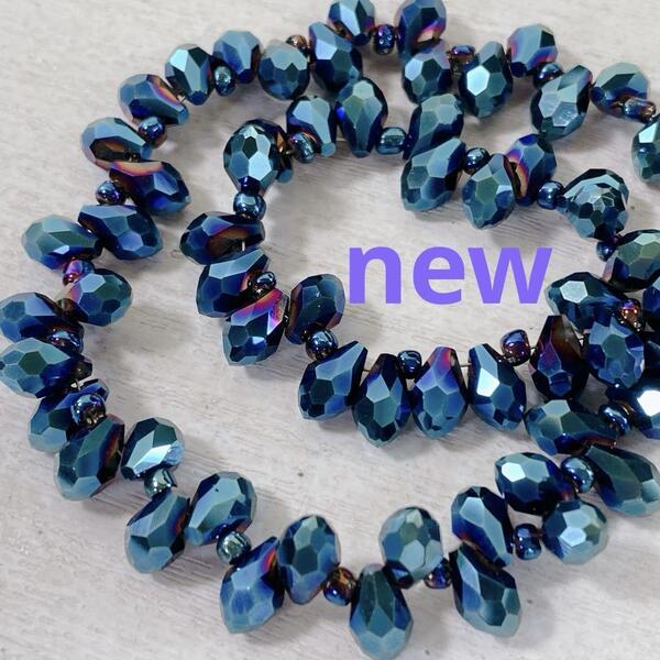 hs755/new!ガラスビーズ◇キラキラ多面カット ドロップ形 1連
