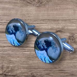 CF008 カフスボタン カフリンクス 富嶽三十六景 和風 スーツ カフボタン