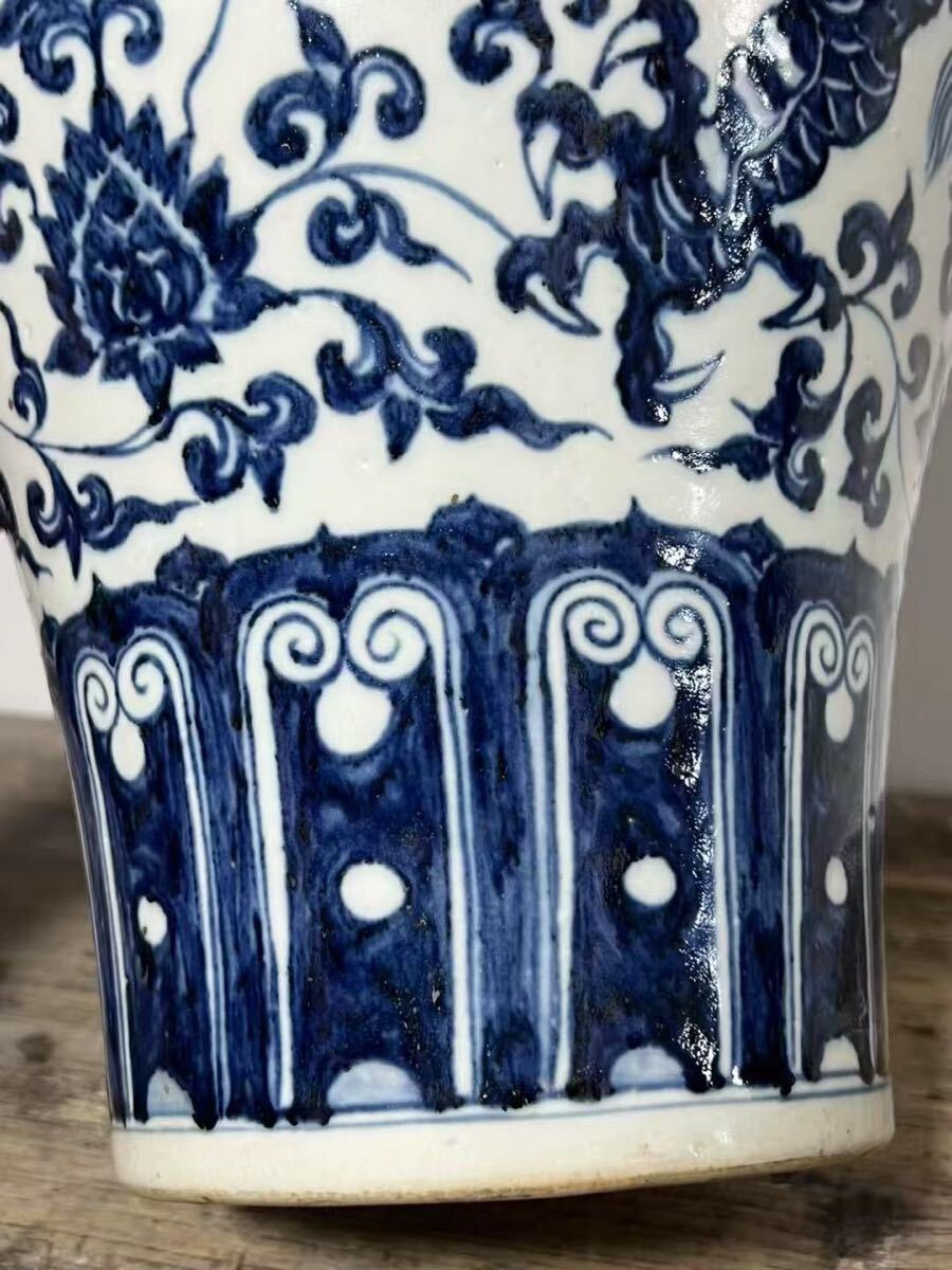中国古美術 明時代 青花 龍紋 花瓶 古玩 骨董 時代物 当時物 唐物