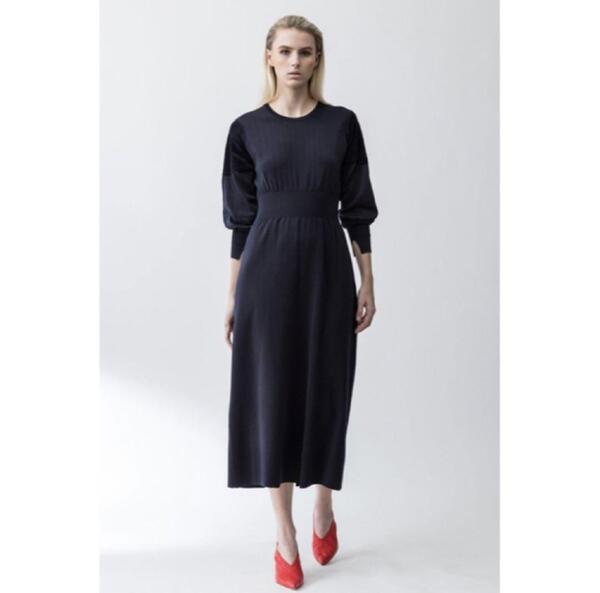 CYCLAS リブニットワンピース ネイビー S/S RIB KNIT DRESS
