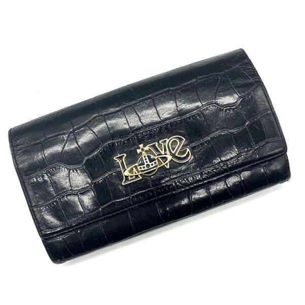 美品 ヴィヴィアンウエストウッド LOVE 財布 クロコ型押し がま口 ブラック