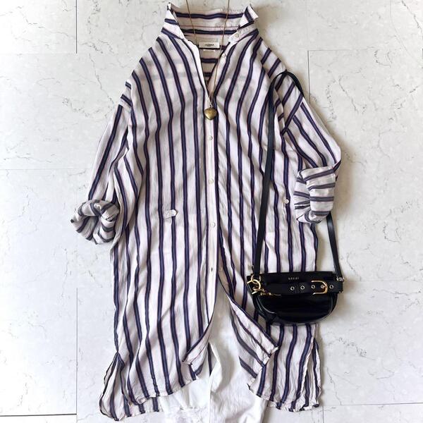 isabel marant イザベルマラン ゆったり 38サイズ リネン シルク混 ピンク ピンク/ネイビー ストライプ ロング シャツ ワンピース