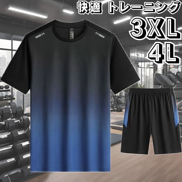 トレーニング スポーツウェア メンズ 半袖 シャツ ハーフパンツ 上下セット スポーツジム フィットネス ブラック 黒 大きい 3XL 4L XXXL
