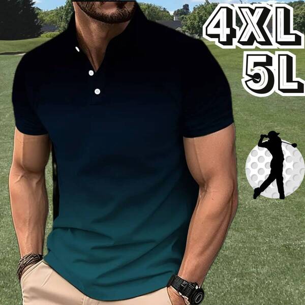 メンズ ゴルフウェア ポロシャツ 春夏 半袖 シャツ ブラック 黒 グラデーション シンプル 春 夏 大きいサイズ XXXXL 5L 4XL スポーツウェア