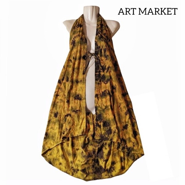【ART MARKET】 アートマーケット タイダイ ジレ ベスト オレンジ 総柄 アジアン エスニック 個性的 レディース