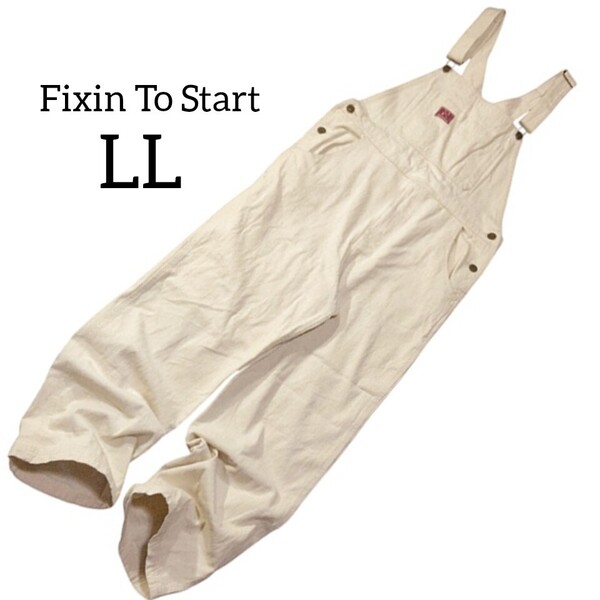 64 【Fixin To Start】 オーバーオール ボトムス サロペットパンツ LL XL ゆったり 生成り キナリ 白 ホワイト メンズ レディース