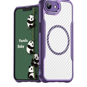 Panda Baby iPhone 16eケース MagSafe対応 半透明カバー 薄型 耐衝撃バンパー マット質感 レンズ全面保護 (パープル)
