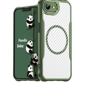 Panda Baby iPhone 16eケース MagSafe対応 半透明カバー 薄型 耐衝撃バンパー マット質感 レンズ全面保護 (グリーン)