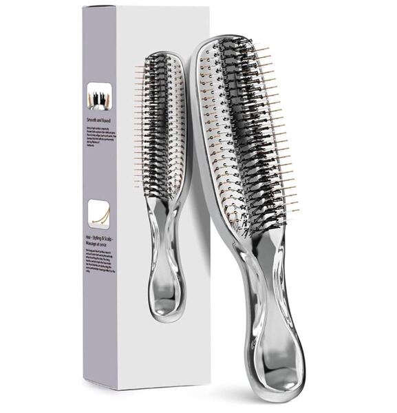 ヘアブラシ くし ウェットブラシ ブラシ ミニ ブロードライコームブローブラシ スタイリング ヘアケアブラシ くし 髪の毛シルバー MH