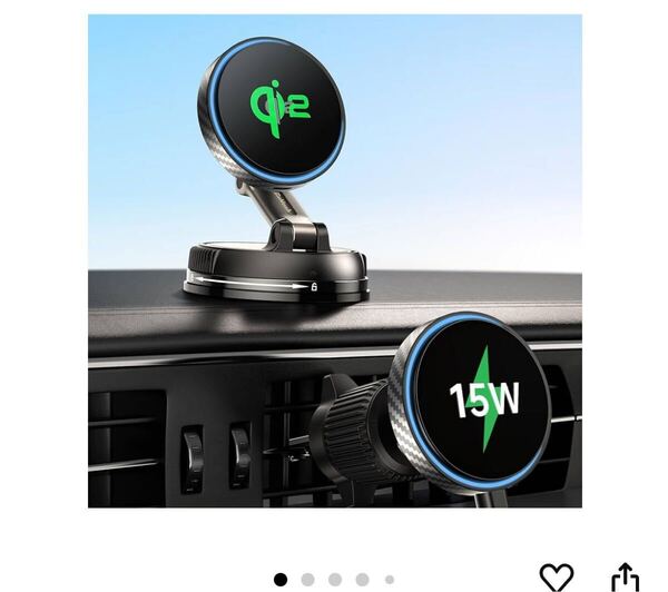 Qi2 マグセーフ充電器 車 15W 【真空吸盤+エアベントフック】 magsafe 車載 スマホホルダー 車載ワイヤレス充電 マグネット