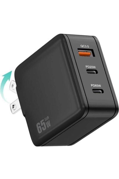 65W USB充電器 Type C 急速充電器 高速充電器 PD対応 USB-C×2 & USB A 3ポートGaN(窒化ガリウム) 折りたたみ式プラグ