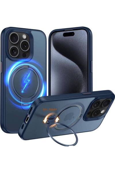 【2024新登場】iPhone 15 Pro 用 ケース【360°回転スタンドとMagSafeが同時に対応】縦横両対応 アイフォン15ブルー