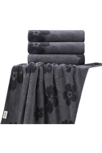 バスタオル約60x120cm4枚セット ジャカード マイクロファイバー 吸水速乾 抗菌防臭 ふんわり柔らか 家庭用&ギフトに最適(ダークグレー)