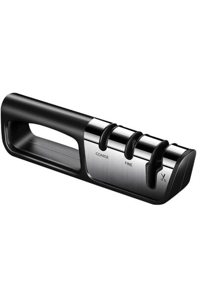 ナイフ研ぎ器 包丁研ぎ器 ナイフシャープナー 3段階 粗研ぎ/中研ぎ/仕上げ研ぎ 小型 手動 刃物研ぎ はさみ研ぎ 軽量黒です)
