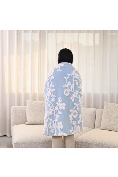 2枚合わせ 毛布 ひざ掛け 厚手 マイクロファイバー 肩掛けブランケット ひざかけ 暖かい 極温 掛け毛布 (ブルー・100X145cm)